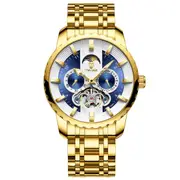 Calendar Automatic Mechanical Watch Luminous Display Full Steel Men Gold Blue Colour