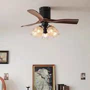 Mid-Century Retro Walnut Ceiling Fan Light, Quiet Smart for Bedroom/Dining/Study