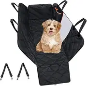 Premium Pet Car Cover Waterproof Cat Dog Back Seat Hammock Nonslip Protector Mat, Black Oxford Fabric with Viewing Window & Pockets, Includes Safety Belts & Toy