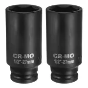 2pcs 6-Point Impact Socket 27mm Socket 1/2" Drive 3.15" Lengthen CR-V Steel