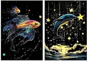Adult Crafts Glow in The Dark, A5 Scratch Art Rainbow Painting Paper 8 Sheet with Tools, Landscape Scratchboard for Teens & Adults, Fun Creative Craft Toy/Gifts/Decor,Set 2