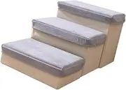 Pet Ramp Steps Dog Stairs Pet Steps, Indoor 3 Step Older Dogs Cats Sofa Couch Dog Stairs for Small Dogs Extra Wide Pet Steps, Gray