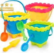 7 Pcs Foldable Beach Toys Set Bucket Spade Rake Sifter Kids Gift Travel