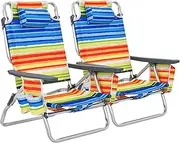 Costway 2-Pack Backpack Beach Chair, 5-Position Outdoor Reclining Chairs w/Head Pillow, Storage Pouch, Towel Bar, Cup Holders & PEVA Ice Pack, Folding Camping Chair (Yellow)