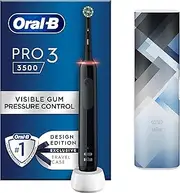 Oral-B Pro 3 Electric Toothbrush with Smart Pressure Sensor, 1 Cross Action Toothbrush Head & Mondrian Travel Case, 3 Modes with Teeth Whitening, Gifts for Men/Women, 2 Pin UK Plug, 3500, Black