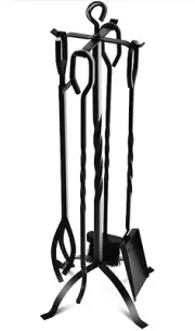 5-Piece Fireplace Tools Set 31’’, Heavy Duty Wrought Iron Fire Place Toolset wit