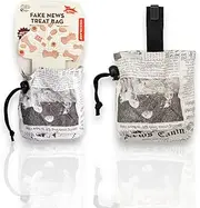 Fake News - Treat Bag for Dogs - Newspaper Design Treat Bag - One-Handed Food Bag with Drawstring & Buckle - Compact Food/Dog Snack Bag - Ideal for Training & On The Go