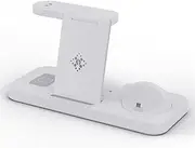 White,6 in 1 Wireless Charging Station, 3 Folding Modes Fast Charging Stand with 2 Charging Ports, for iPhone 16/15/14/13/12, Apple Watch and Airpods Etc. (15W Max)