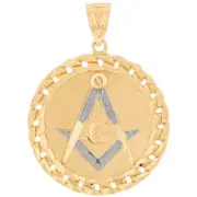 10k or 14k Two Tone Gold Cuban Link Chain Masonic Mens Diamond Cut Pendant