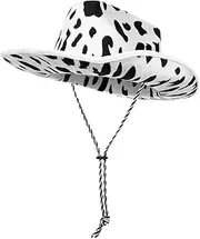 [COLLBATH] Printed Decor Hat Cow Patterned Big-eave Felt Hat for Casual Everyday Wear White