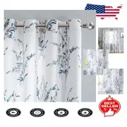 95 Inch Floral Leaf Print Curtains - Light Filtering Privacy Drapes, Navy Blue