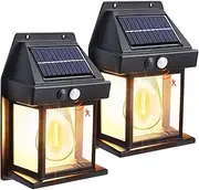 2 Pack Solar Wall Lights Outdoor, Wireless Motion Sensor with 3 Lighting Modes, Dusk to Dawn Solar Porch Tungsten Lights for Patio, Garage, Shed, Door, Yard, Outside Decorative