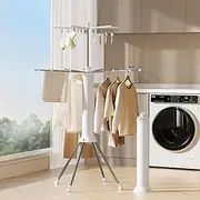 2-Level Clothes Drying Rack Foldable,4-Legged Laundry Rack，It Can Move Dryer Stand,with 21 Clips, Portable Laundry Drying Rack with 4 Pulleys,for Travel Drying Clothes, Towels Indoors and Outdoors