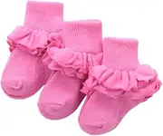 [Jefferies Socks] Baby-Girls Newborn Misty Ruffle Turn Cuff Socks 3 Pair Pack