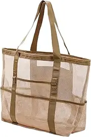 [kloueyoehu] Large Mesh Beach Bag - Beach Bags for Women | Sandproof Womens Shoulder Hand Bag with Multi Pockets | Mesh Swimming Bag | Travel Tote Bag for Market Grocery Picnic Vacation Shopping Bag