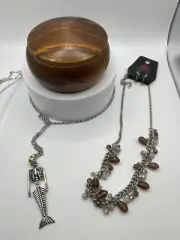 Paparazzi Jewerly Lot with wooden rare tricket box , ring , skeleton necklace
