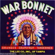 Tampa Florida War Bonnet Indian Chief Orange Citrus Fruit Crate Label Art Print