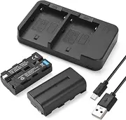 Oimzzr Camera NP-F550/F570 Battery & Charger Kit with 2-Slot Battery Charger + 2Pcs NP-F550/F570 Batteries 7.4V 2400MAh + USB Charging Cable Replacement for NP-F970 F750 F770 F960 F550 F530 F330 F570