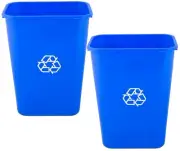 2 PACK 10 Gallon Blue Heavy-Duty Plastic Recycle Bin Wastebasket Trash Can