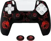 Lightning Dragon Red Laser Engraved Dragon Silicone Case Skin Case (Radiation) for PS5 Controllers x 1 with Laser Dragon Thumb Grips x 2.