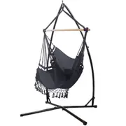 Outdoor Hammock Chair with Steel Stand Tassel Hanging Rope - Grey