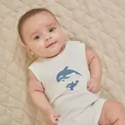 Baby Boys Summer Whale Natural Orca Print Singlet Onesie