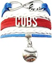 Infinity Love Cubs Baseball Bracelet Handmade Sports Cheering Charm Team Bracelet, Leather