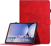 Oduio Case for Samsung Galaxy Tab S9 Plus 2023 / S9+ / S9 FE Plus 12.4 Inch Premium PU Leather Multi-Angle Folio Protective Case with Card Slot and Auto Sleep/Wake Function, Red