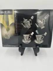 Vintage 2000 Pewter Tablecloth Weights 4 Pc Tea Pots by Metalla