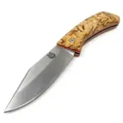 TBS Sabretooth Folding Lock Knife with Sheath Option - Curly Birch