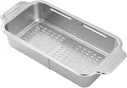 AIMALL 304 Stainless Steel Telescopic Sink Drain Basket – Expandable Dish Drying Rack with Utensil Holder, Adjustable Length 13.5in to 17.3in for Kitchen Sink Storage