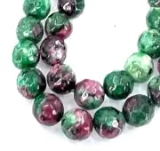 8mm Faceted Natural Ruby Zoisite Stone Round Beads 15"