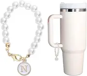 [Fxkoolr] Letter Charm Accessories for Stanley Cup, Pearl Chain Initial Name ID Personalized Handle Charm for Stanley Tumbler Handle Charms
