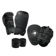 Training Boxing Gloves Focus Mitts Pads Punching Target w/ Hand Wraps Set