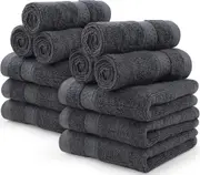Threads 12 Pack Premium Wash Cloths Set 30 x 30 cm, 100% Cotton Face washers (Grey)