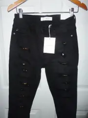 NWT KanCan Distressed Black Denim Skinny Jeans Leopard Patch Size 9 / 27