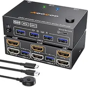 4K HDMI Dual Monitor KVM Switch 2 Monitors 2 Computers 2 Port 2 in 2 Out USB 3.0 Dual HDMI 4K@60Hz/2K@120Hz Keyboard Mouse Switcher with EDID Emulator for 2 PCs Share 2 Screens & 4 USB 3.0 Devices