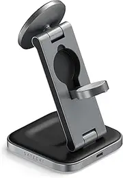Satechi 3 in 1 Wireless Charging Station, Qi2 15W Magnetic, Foldable Travel Charger Station for iPhone 16/15/14/13/12, Apple Watch Ultra & Ultra 2 and Series 7-10 and AirPods Pro & Gen 4/3/2/1