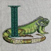 Needlepoint Hand Stitch Painted Canvas Lee Iguana with His Initial "I" 14 Ct