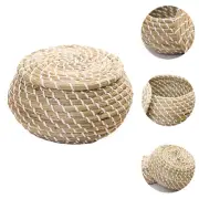 Straw Storage Basket Hand-woven Baskets Small Wicker with Lid Bin