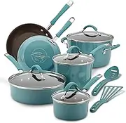 Rachael Ray 16344 Cucina Hard Porcelain Enamel Nonstick Cookware Set, 12-Piece, Agave Blue