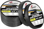 RED WOLF Wiring Harness Cloth Tape High Temp Self-Adhesive Fabric Tape for Automobile Electrical Harness Wrap Noise Damping Protection Insulation Cable Fixed Black, 5 Rolls 3/5 Inch x 50FT