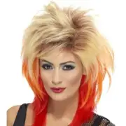 Blonde 80s Mullet Wig with Red Streaks - Retro Hairstyle for a Bold Look