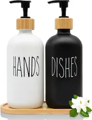 16oz Glass Hand Soap Dispenser - 2 Pack for Kitchen Sink, Bathroom, Countertop