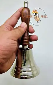 8" Solid Brass Hand Bell School Bell Antique Bell Wood Handle Call Service Bell