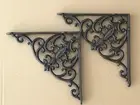 Pair of Cast Iron Baroque Scroll Shelf/Corner/Wall Bracket Rustic Brown 24.5 cm