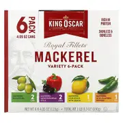 King Oscar, Royal Fillets, Mackerel, Variety 6-Pack, 6 Cans, 4.05 oz (115 g) Each