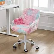 Ya-Home Kids Desk Chair Cute Swivel Reading Chair, Upholstered Adjustable Faux Fur Study Chair with White Wheels for Reading Room Bedroom, Colorful