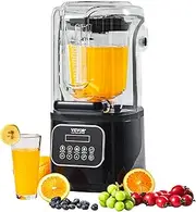 VEVOR Professional Blender with Shield, Commercial Countertop Blenders, 2L Jar Blender Combo, Stainless Steel 9 Speed & 5 Functions Blender, for Shakes, Smoothies, Peree, and Crush Ice, Black