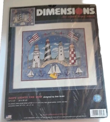 Dimensions Cross Stitch Kit 39023 Patriotic Flag Lighthouse Hope Lights the Way
